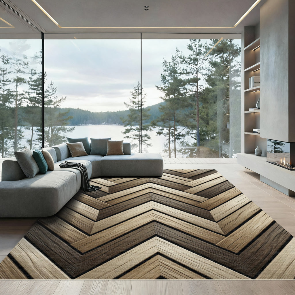 Rustic Woodgrain Chevron Arrangement Rug
