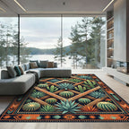 Southwestern Succulent Cactus Geometric Grid Rug
