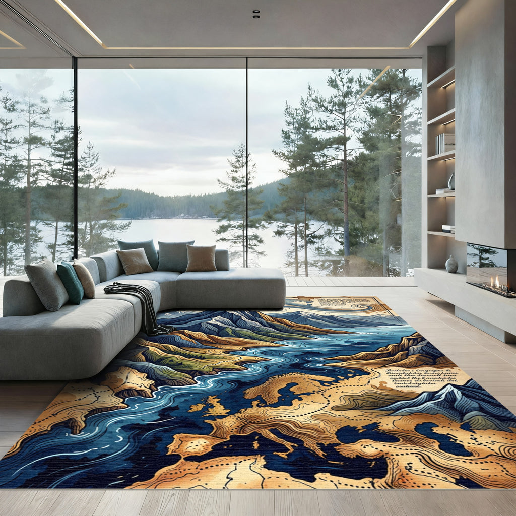Mountain River Topographic Map Rug