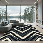 Dark Gray Cream Chevron Zigzag Art Rug