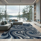 Deep Blue Swirling Marbled Waves Rug