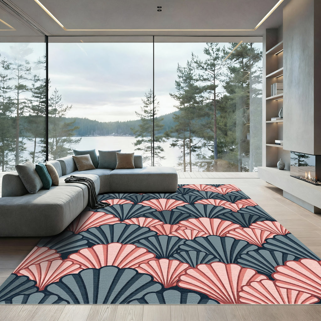 Art Deco Shell Fan Slate Blush Rug