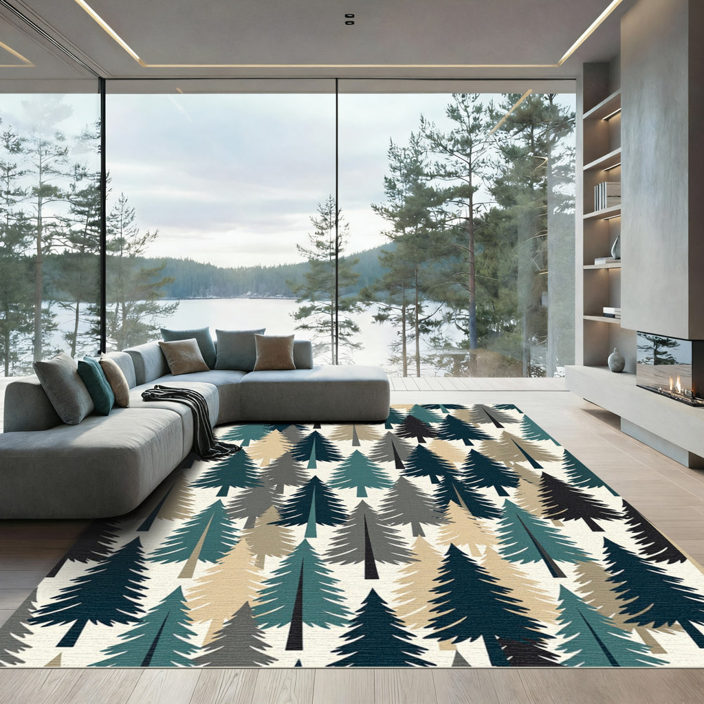 Modern Forest Pine Tree Evergreen Wallpaper Rug