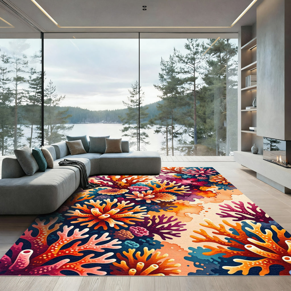 Vibrant Coral Reef Sea Abstract Art Rug