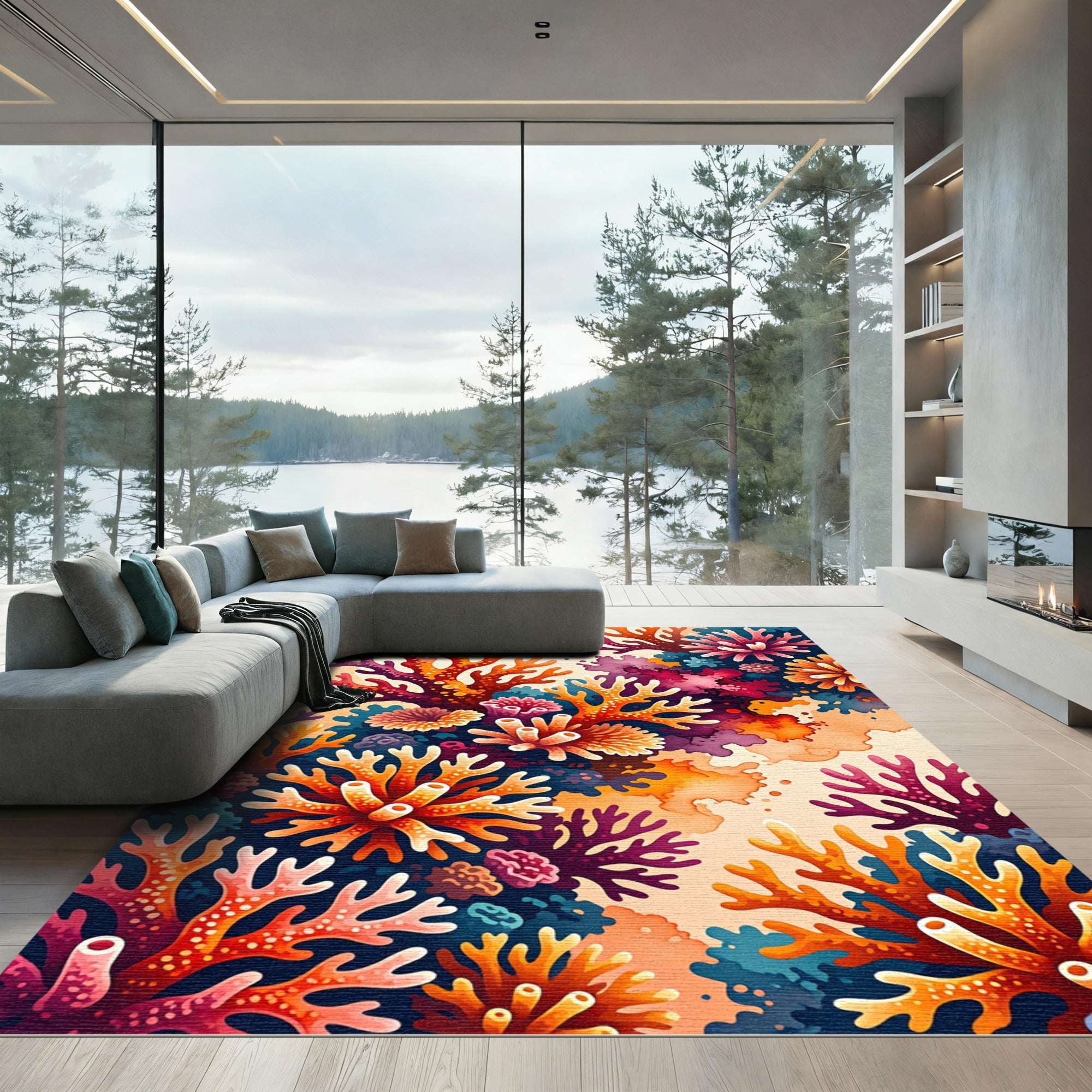 Vibrant Coral Reef Sea Abstract Art Rug