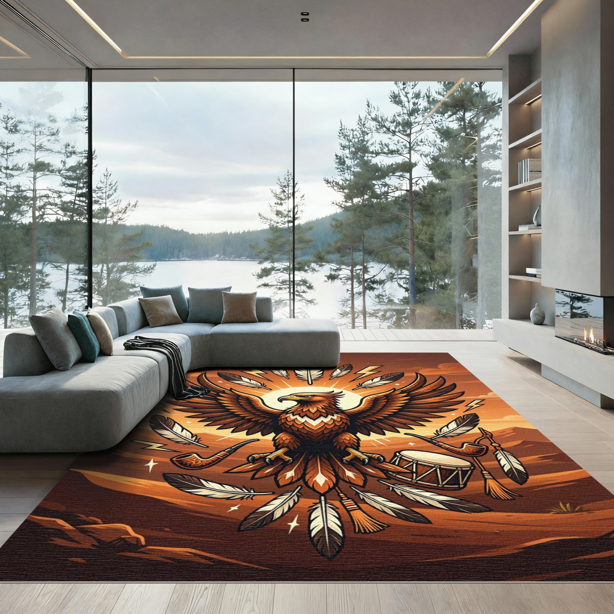 Majestic Golden Eagle Sunset Feather Art Rug