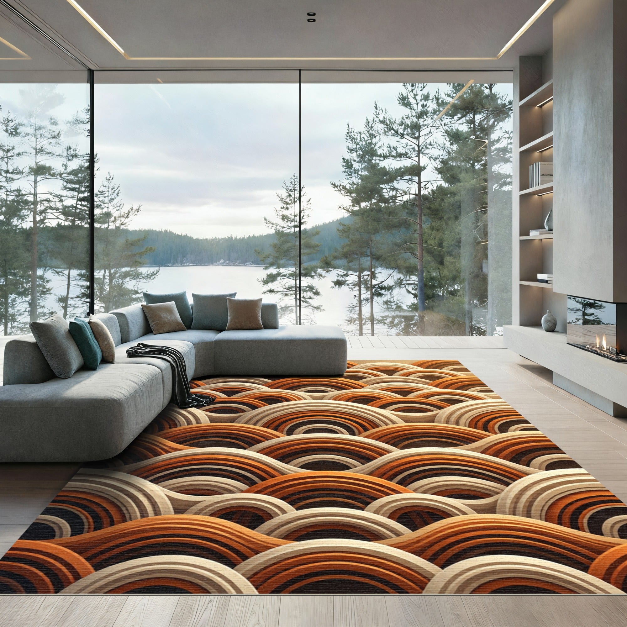 Retro Orange and Cream Wave Rug