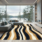 Modern Golden Black Zebra Stripe Rug