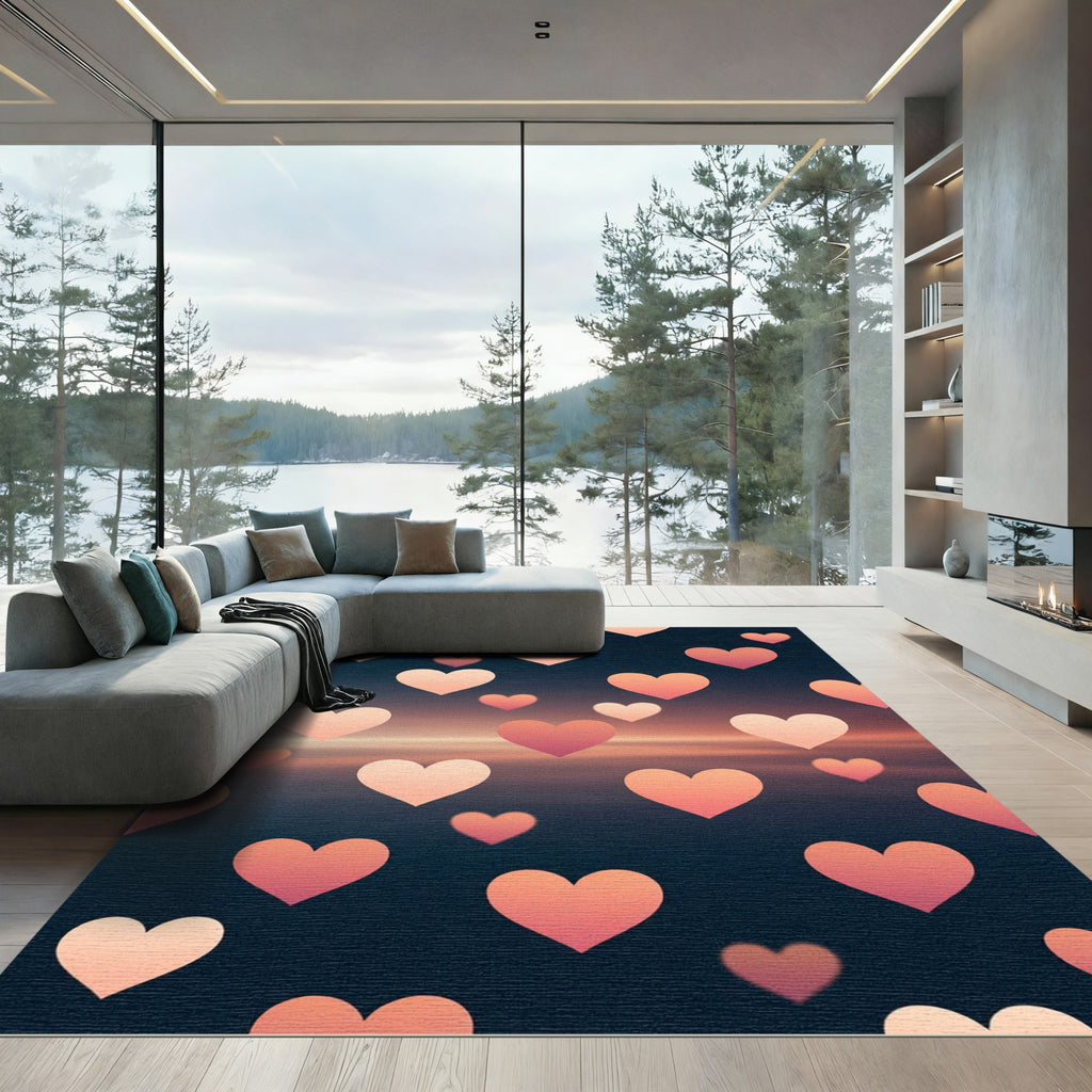 Pink Heart Scatter Gradient Rug