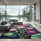 Pink Lotus Flower Botanical Pond Rug