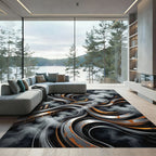 Industrial Metallic Swirl Abstract Flow Rug