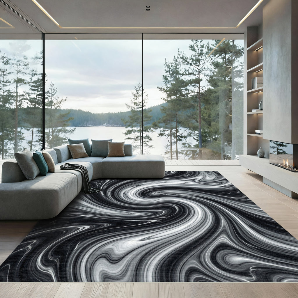 Monochromatic Swirl Paint Blend Rug