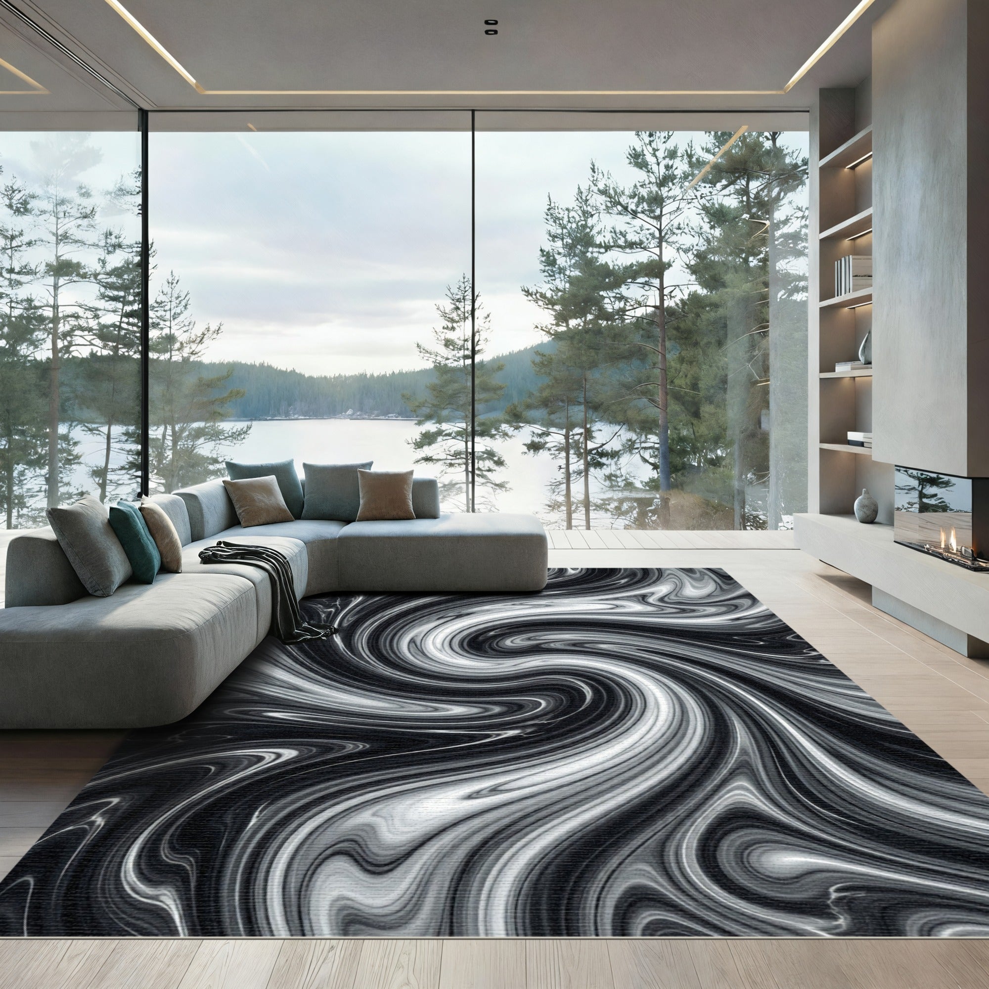 Monochromatic Swirl Paint Blend Rug
