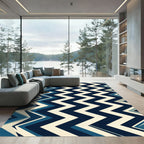 Modern Blue Navy Chevron Zigzag Rug