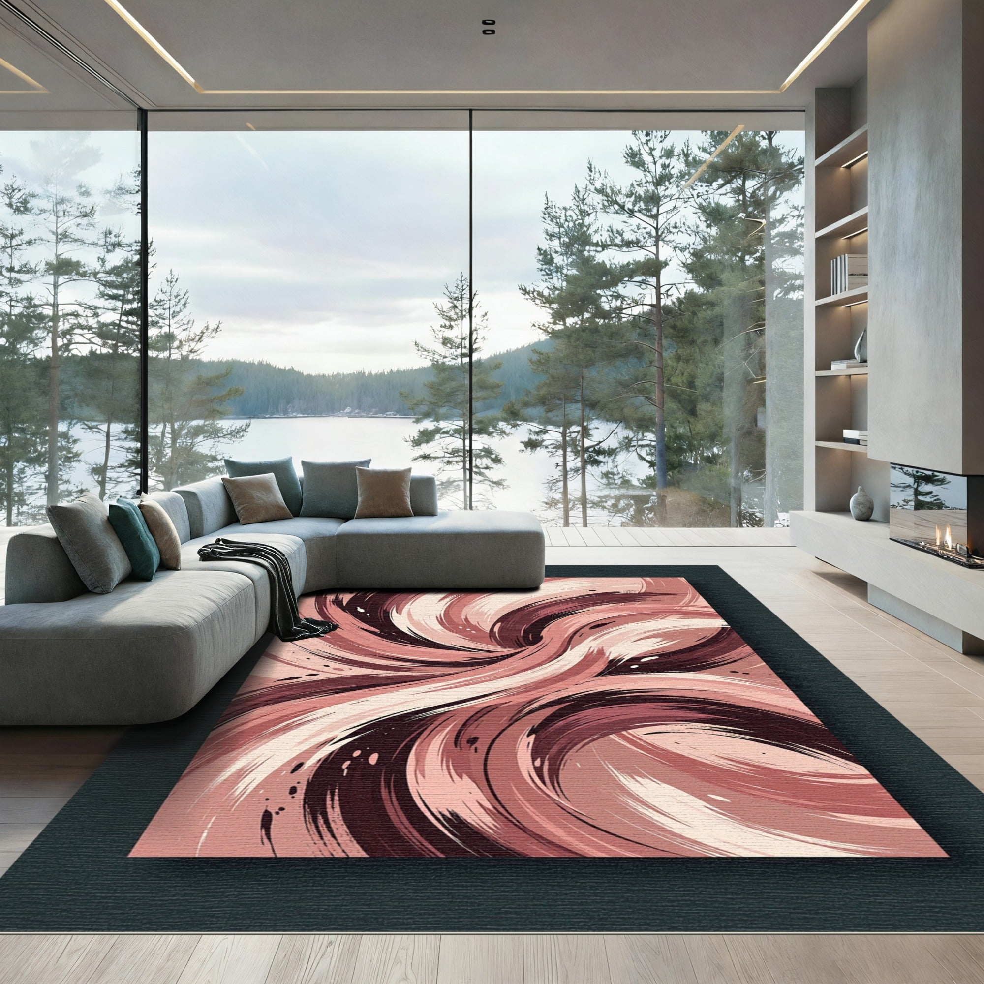 Abstract Earthy Tone Swirl Art Rug
