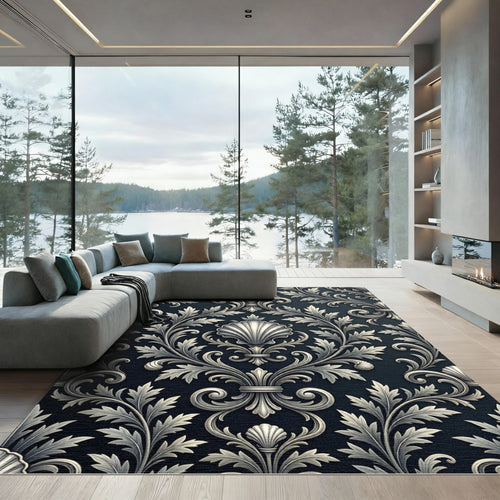 Antique Silver Leaf Scrollwork Composition Rug