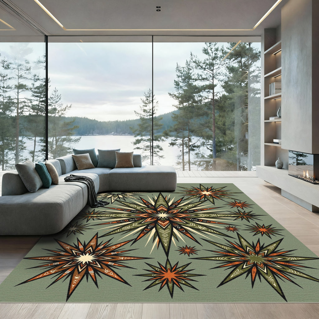 Sage Green Celestial Geometric Star Array Rug
