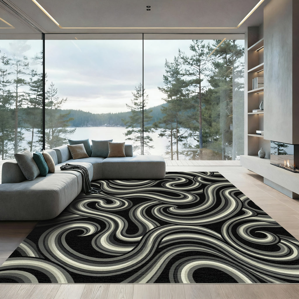 Monochromatic Swirl Abstract Curves Rug