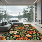 Vibrant Orange Floral Scrollwork Rug