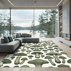 Whimsical Sage Mushroom Forest Illustration Rug