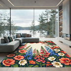 Coral and Blue Foxglove Garden Rug