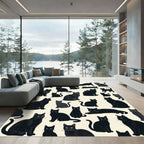 Playful Black Cat Silhouette Illustration Rug