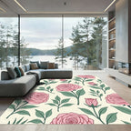Pastel Pink Rose Garden Pattern Rug
