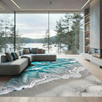 Abstract Teal Ocean Wave Gold Foil Rug