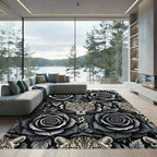 Dark Gray Leopard Rose Collage Rug
