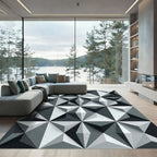 Modern Monochromatic Geometric Three Dimensional Prism Rug