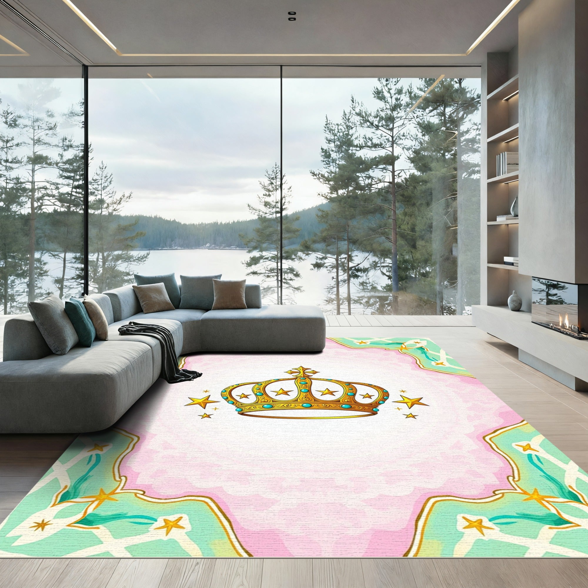 Golden Crown Starburst Mint Border Rug