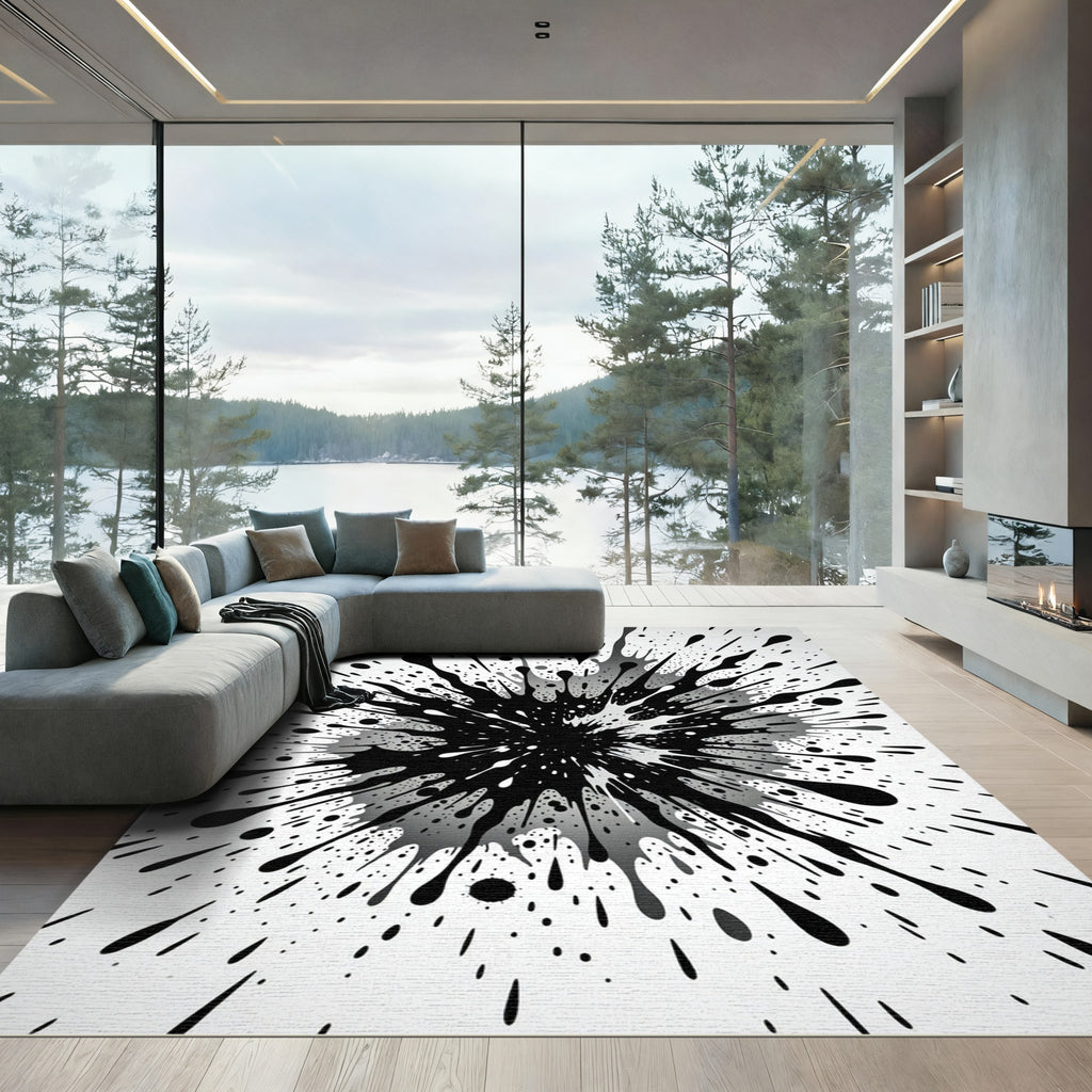 Monochromatic Abstract Black Ink Splash Rug
