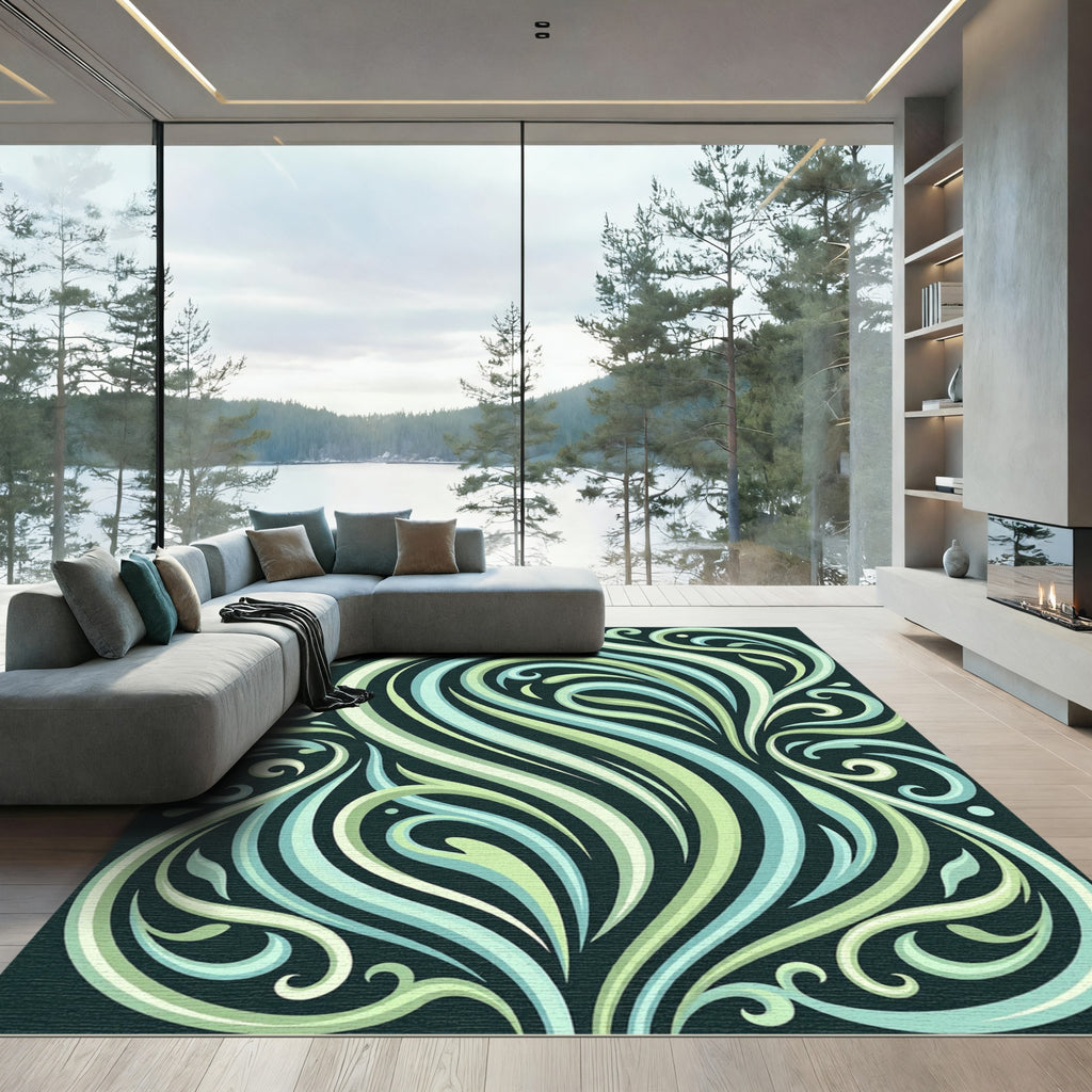 Elegant Sage Seafoam Flowing Swirls Rug