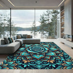 Turquoise Rose Mandala Bloom Rug