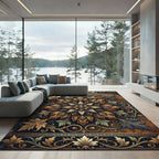 Ornate Bronze Floral Damask Medallion Rug