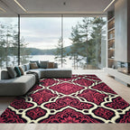 Burgundy Floral Damask Medallion Rug