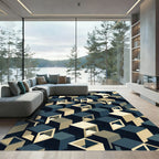 Modern Isometric Cube Geometric Navy Sage Rug