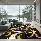 Golden Calligraphy Abstract Brush Stroke Rug