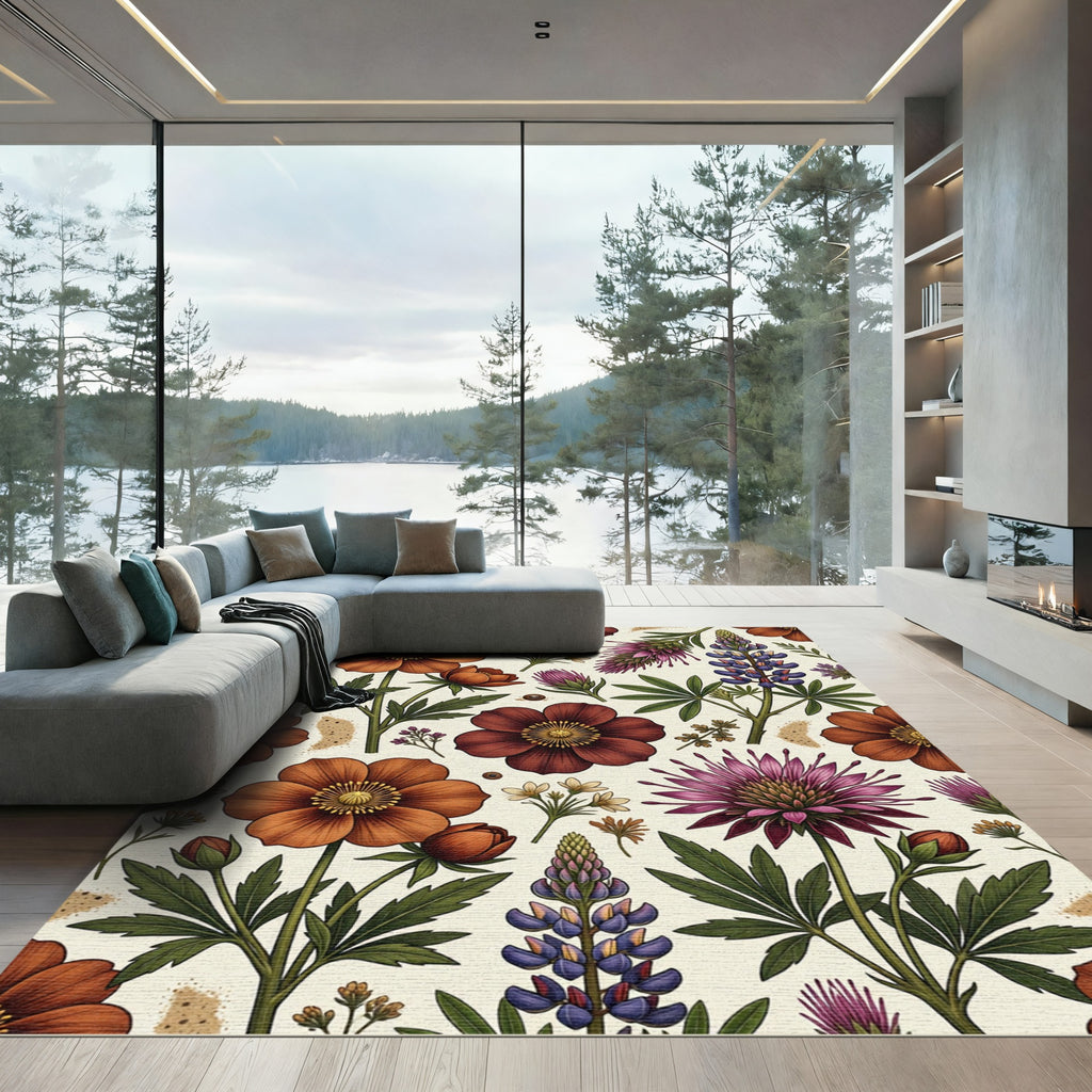 Vintage Botanical Earthy Floral Meadow Rug
