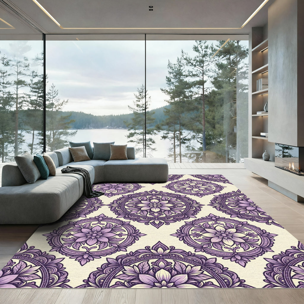 Lavender Medallion Floral Overlay Rug
