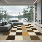 Earthy Brown Tan Square Checkerboard Rug