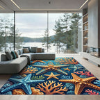 Vibrant Starfish Coral Underwater Scene Rug