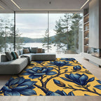 Deep Blue Magnolia Botanical Gold Rug
