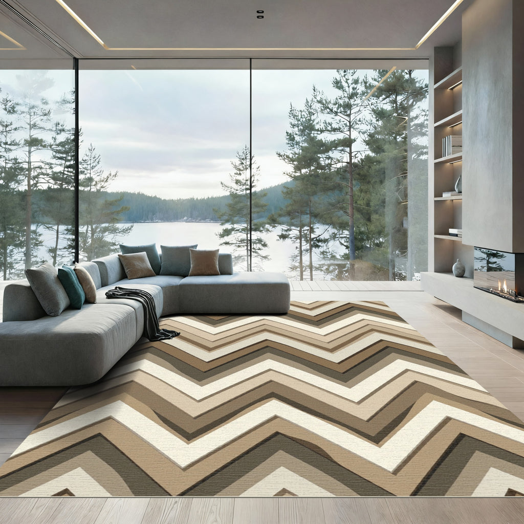 Neutral Earthy Zigzag Chevron Stripe Rug