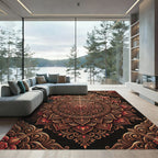 Intricate Crimson Floral Mandala Rug