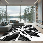 Striking Black White Jagged Lines Rug