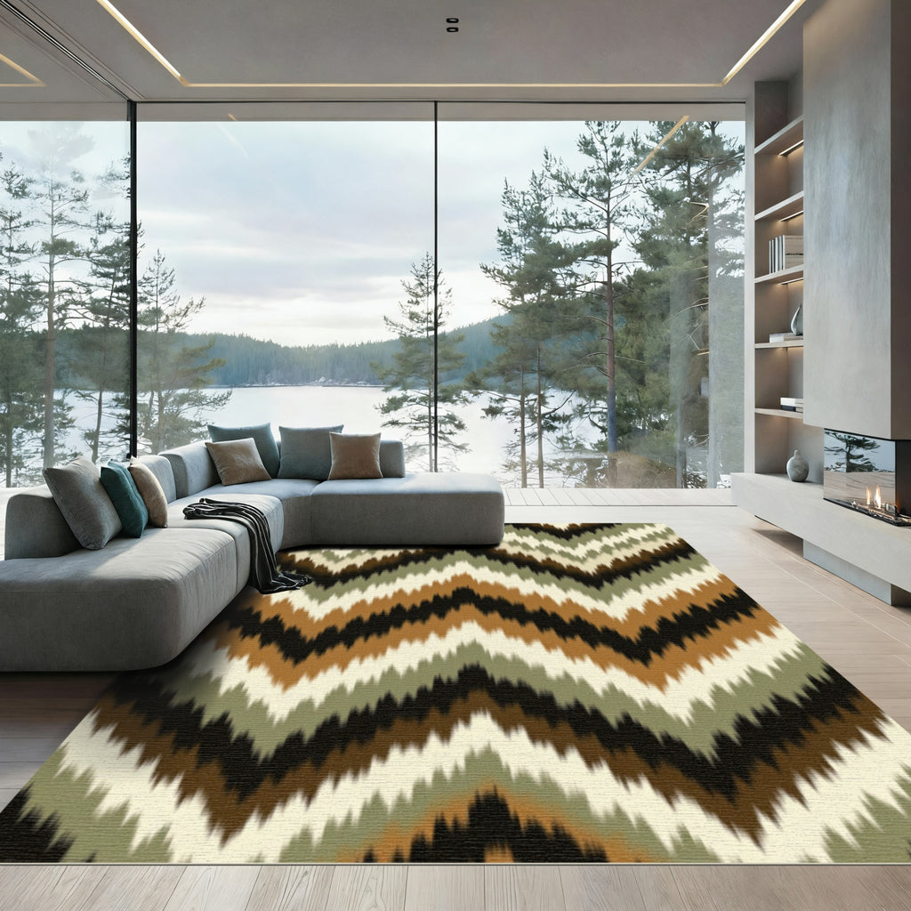 Earthy Chevron Zigzag Olive Brown Rug