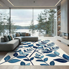 Deep Blue Leafy Branches Repeating Scene Rug
