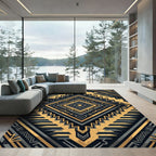 Metallic Golden Charcoal Geometric Diamond Rug