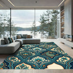 Teal Paisley Floral Damask Medallion Rug